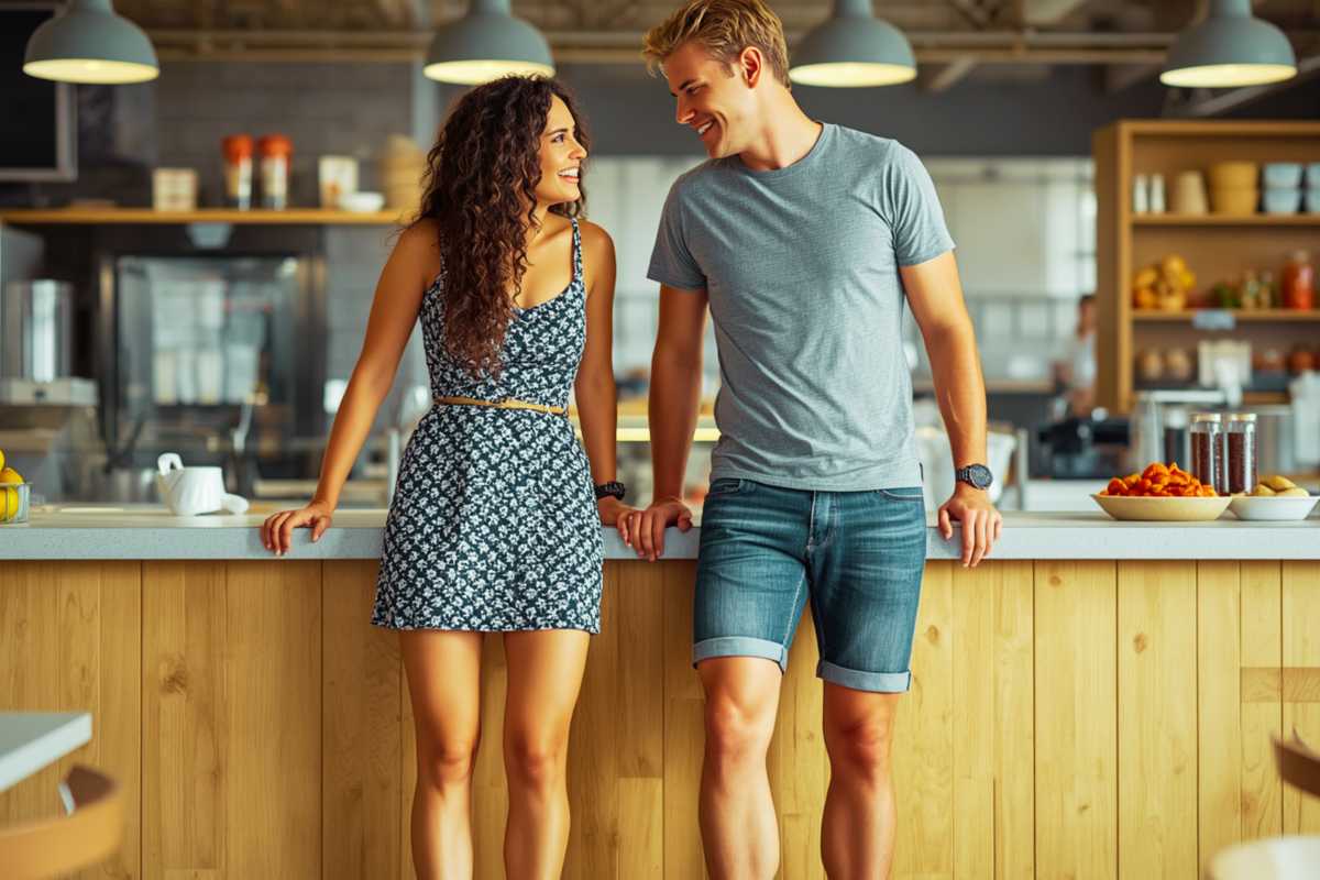 Sie stehen vor der Essensausgabe und vergleichen ihre vom Radsport geformten Beine