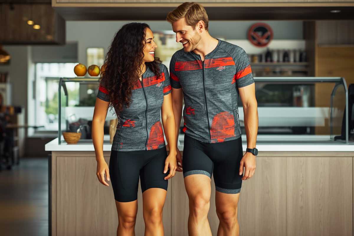 Im Radsportdress in der Kantine: Bereit für die erste gemeinsame Ausfahrt