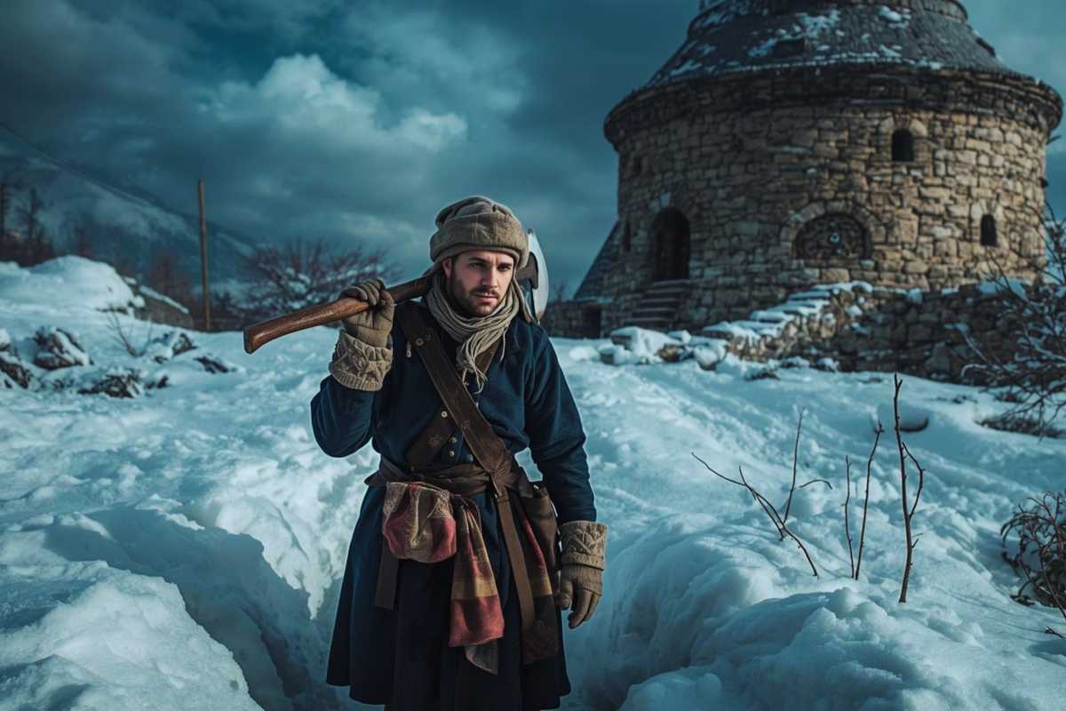 Der Schreiner auf der Walz müht sich durch den Schnee im Kaukasus