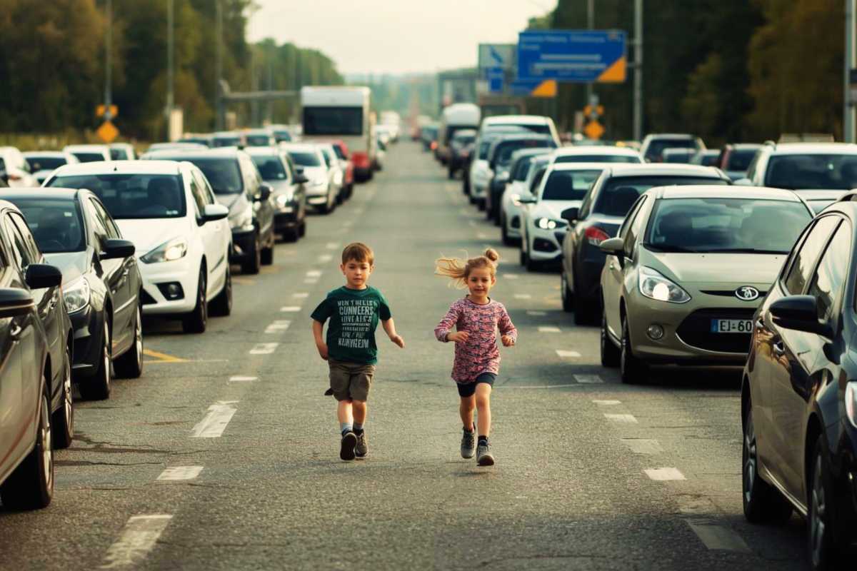 Grensel und Hete laufen die große Straße entlang