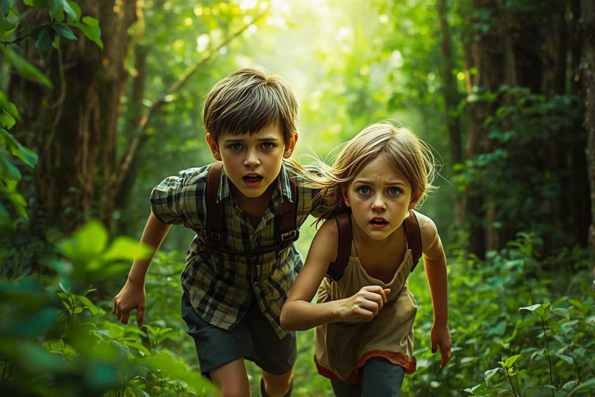 Grensel und Hete rennen in den Wald