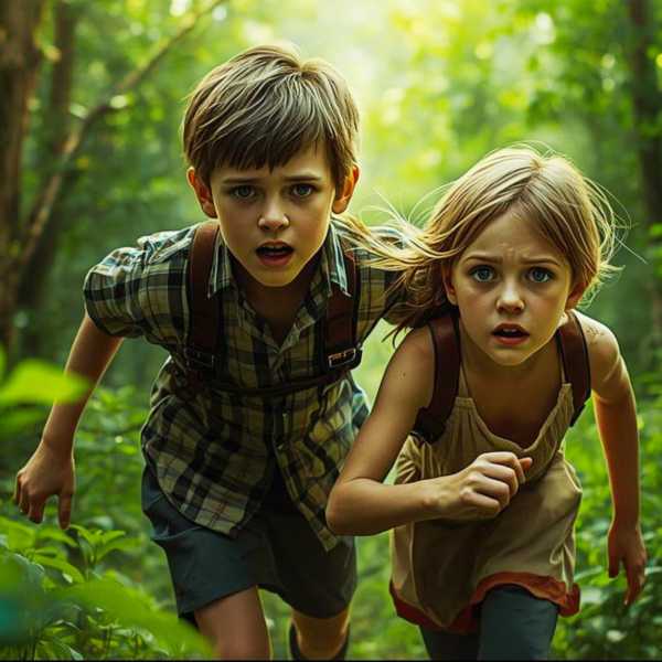 Grensel und Hete rennen in den Wald