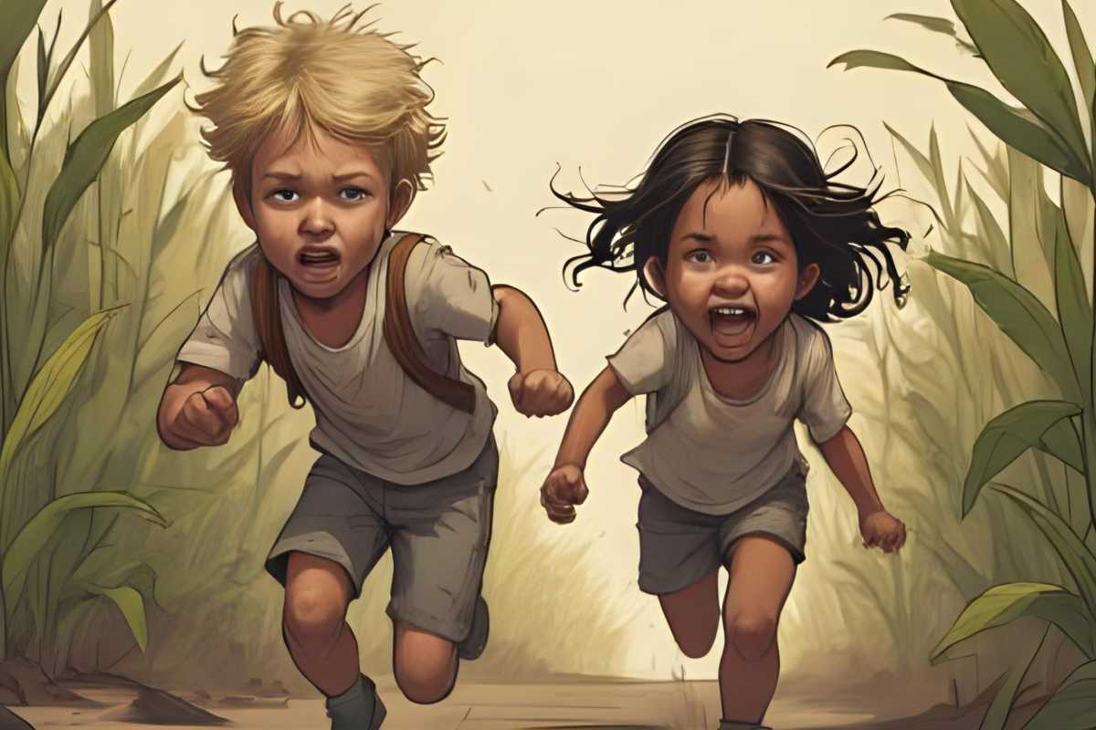 Grensel und Hete auf der Flucht durch ein Maisfeld