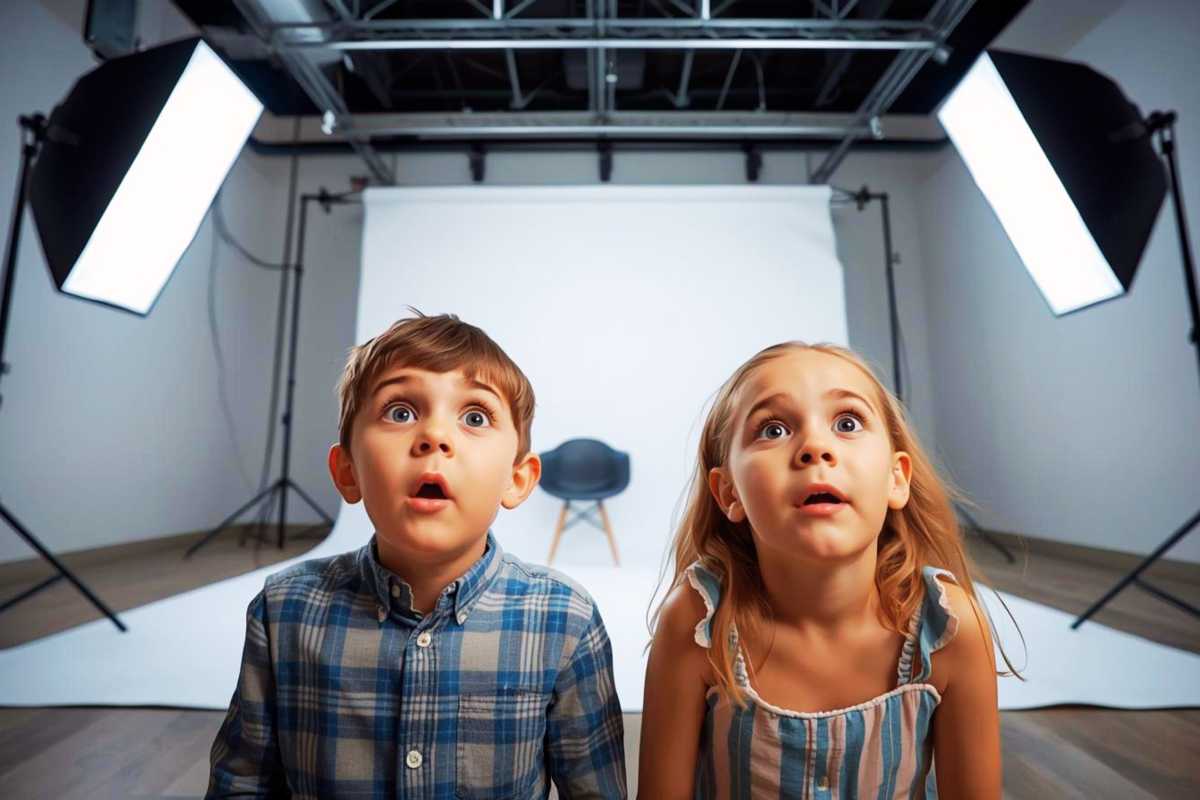 Die Kinder staunen im Fotostudio des Fotografen