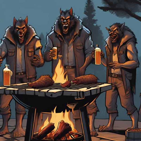 Werwölfe am Grill trinken eine Flasche Kölsch
