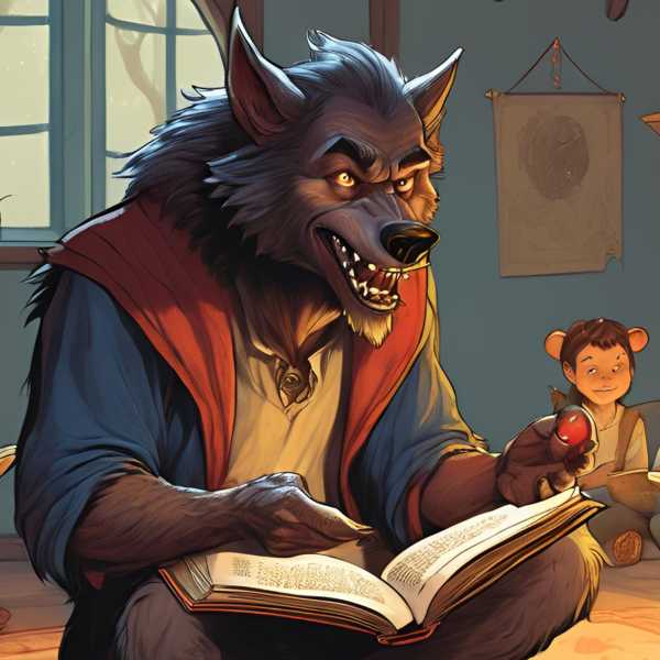 Ein Werwolf liest Kindern eine schöne Geschichte vor