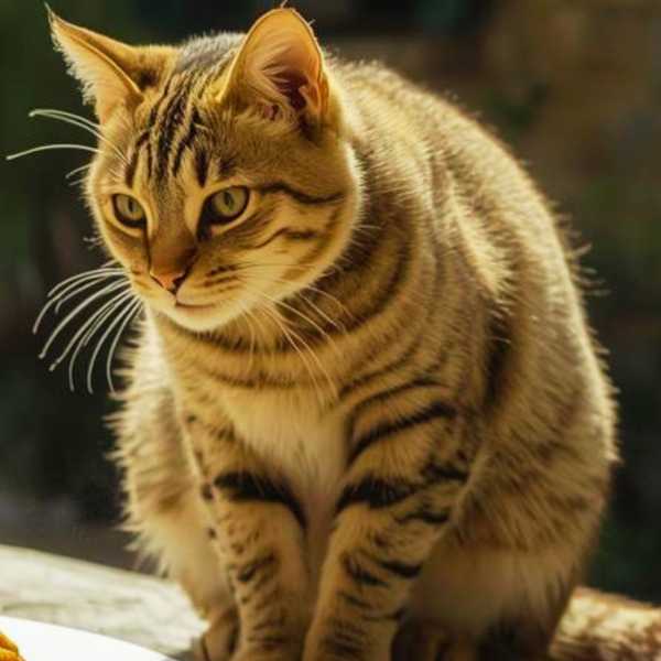 Diese Katze hat ihren Blick auf eine Lasagne gerichtet