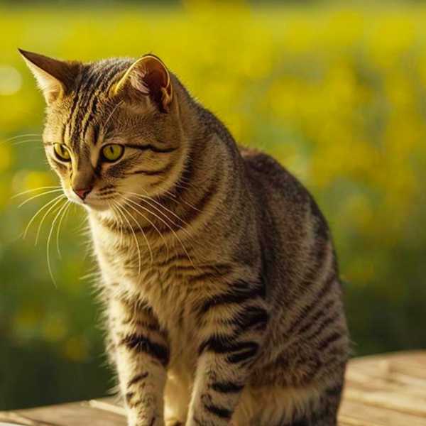 Eine Katze sitzt auf dem Tisch mit einer Portion Spaghetti Bolognese