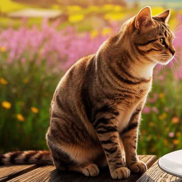 Auf dem Tisch steht eine Portion Spaghetti. Die Katze überlegt noch.