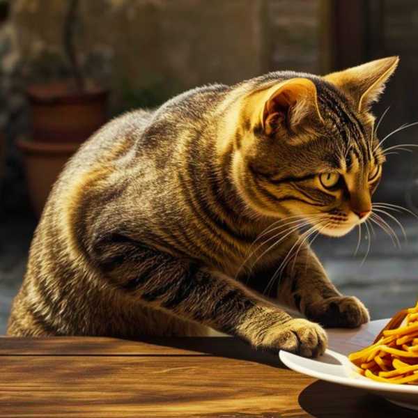 Diese Katze hat offenbar Appetit auf eine große Portion Spaghetti