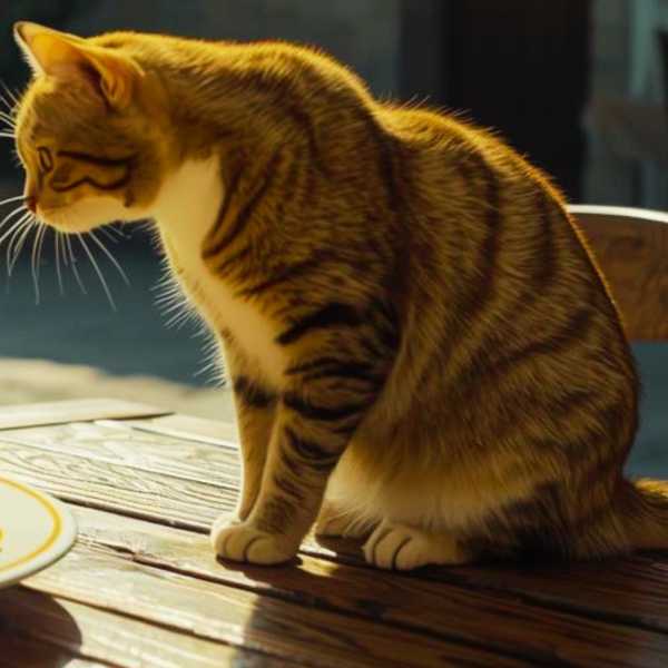 Katze und Mann könnten sich diese Nudeln teilen