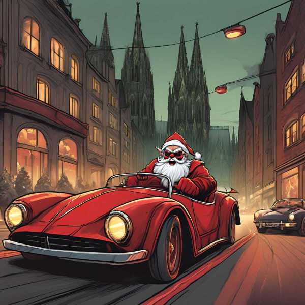 Der böse Weihnachtsmann im Sportwagen in Köln