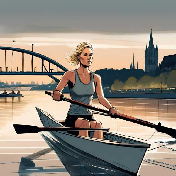 Die Ruderin beim Training auf dem Rhein in Köln