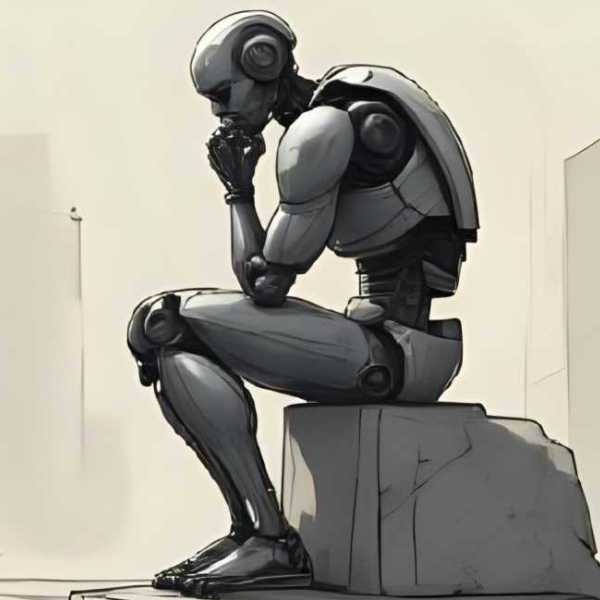 Ein Roboter als Auguste Rodins Statue Der Denker