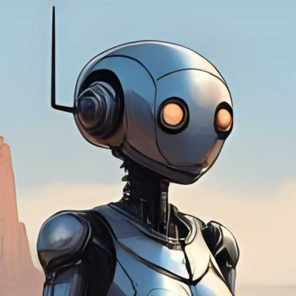 Ein Roboter sitzt in der Wüste auf einem Stein und sinniert über das Leben