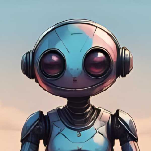 Ein fröhlicher Roboter in der Wüste auf einem Stein