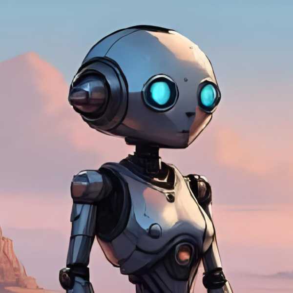 Abenddämmerung mit Roboter in der Wüste