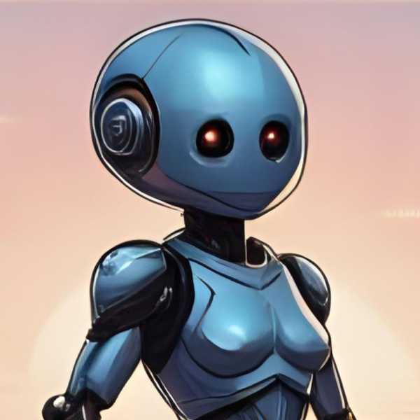 Ein weiblicher Roboter genießt den Abend am Strand