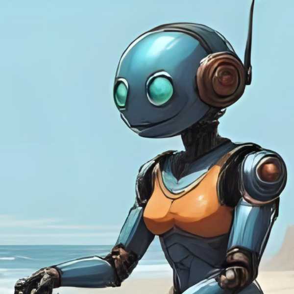 Ein Roboter genießt den Tag am Strand