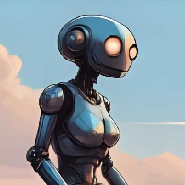 Roboter in abendlicher Stimmung am Strand eines Meeres