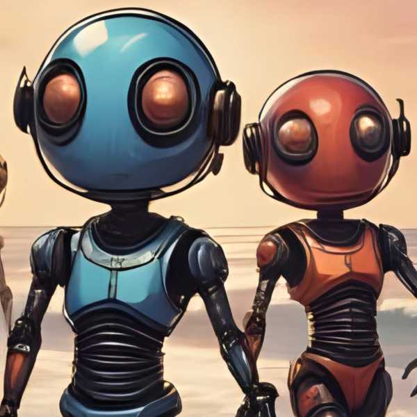 In der abendlichen Dämmerung tanzen Roboter in die Nacht