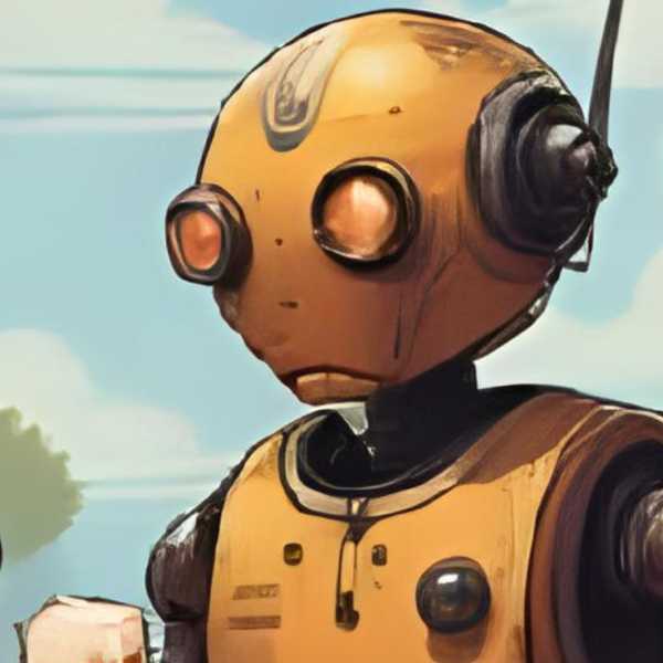 Eine Gruppe von Robotern steht am Grill und trinkt Bier