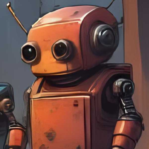 Eine Gruppe von Robotern starrt fasziniert ins Feuer