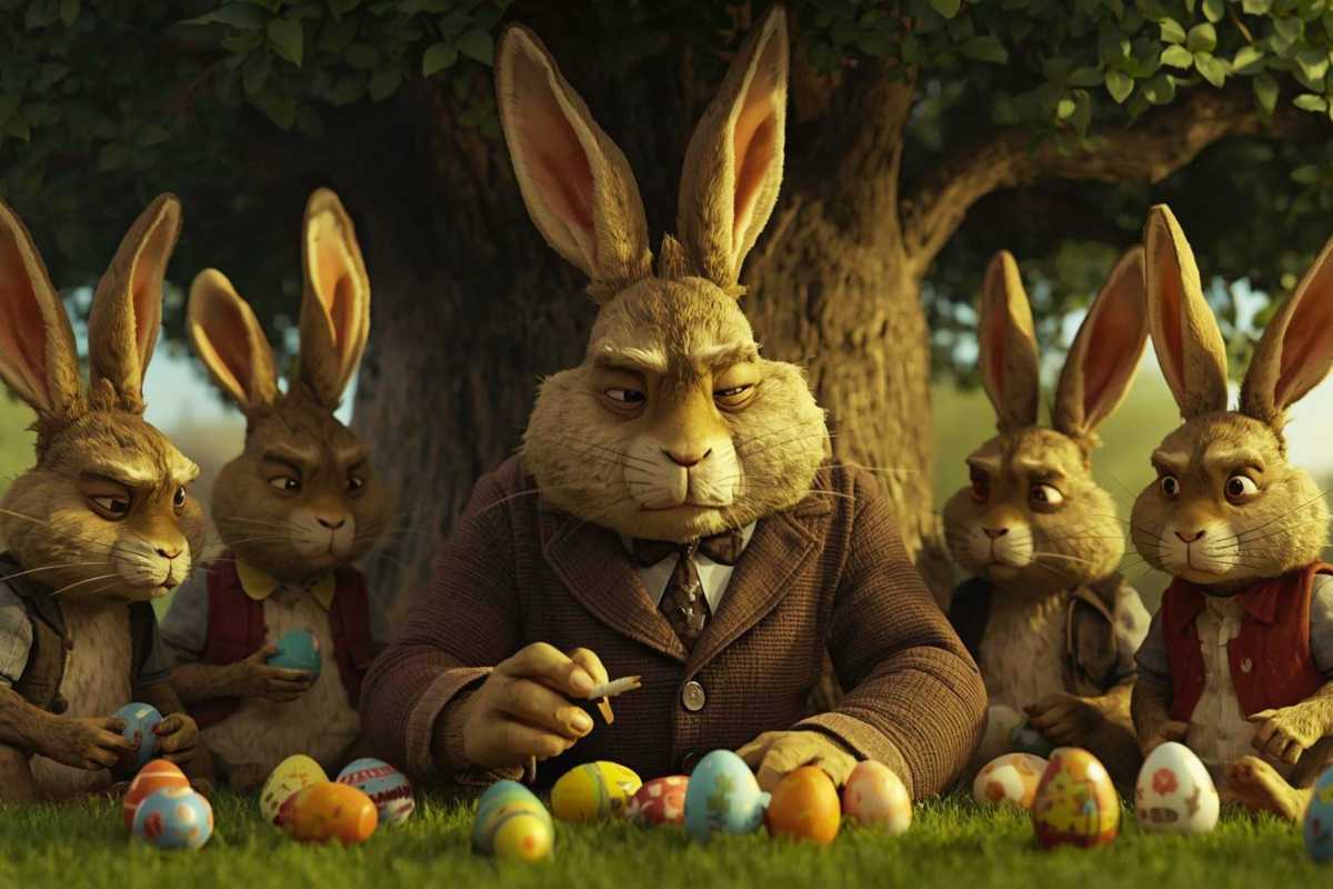 Der Patriarch der Familie Osterhase beim Kiffen gegen die schlechte Laune
