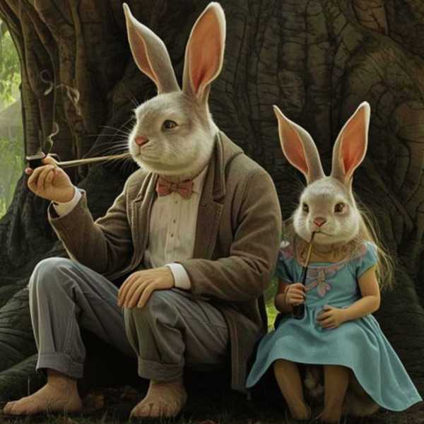 Familie Osterhase beim Kiffen gegen die schlechte Laune