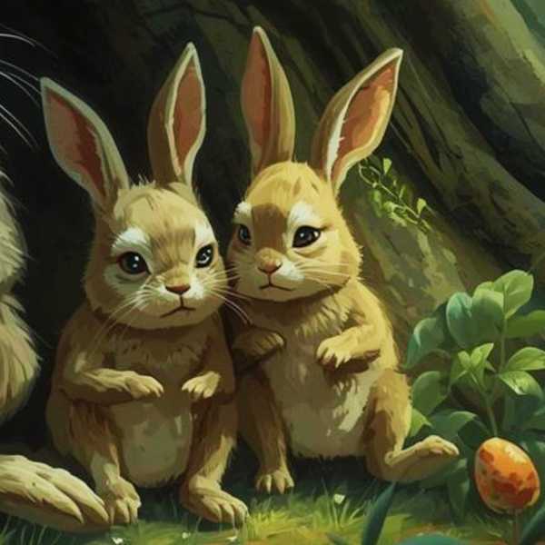 Familie Osterhase sitzt traurig unter einem Baum