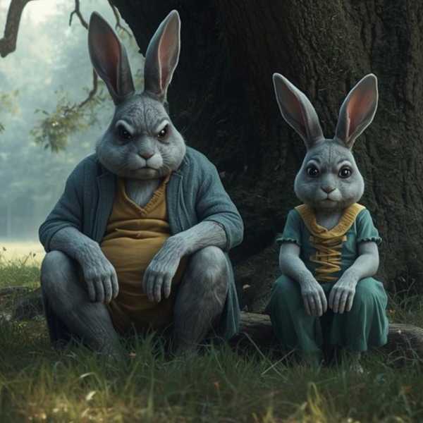 Vater und Tochter Osterhase haben schlechte Laune