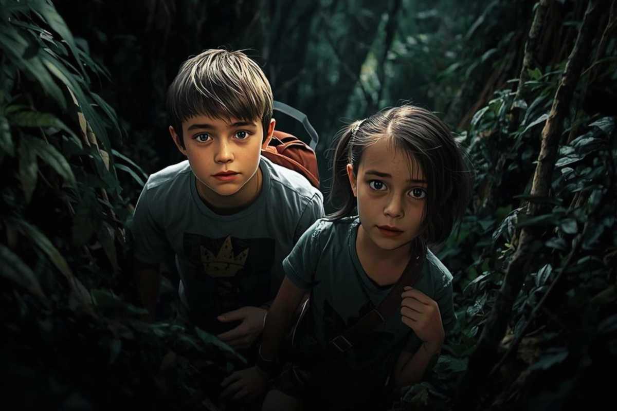 Beide Kinder verstecken sich im Dickicht des Waldes