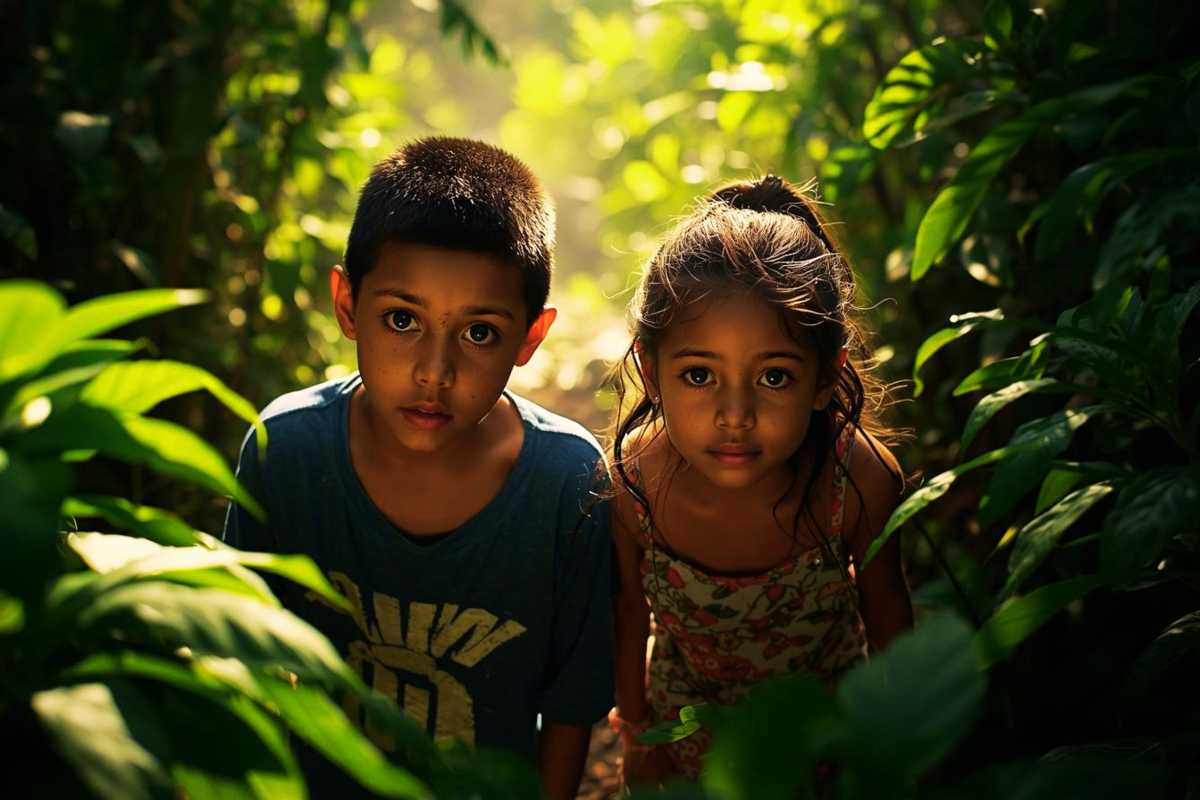 Aus dem Dickicht des Waldes schauen Grensel und Hete hervor