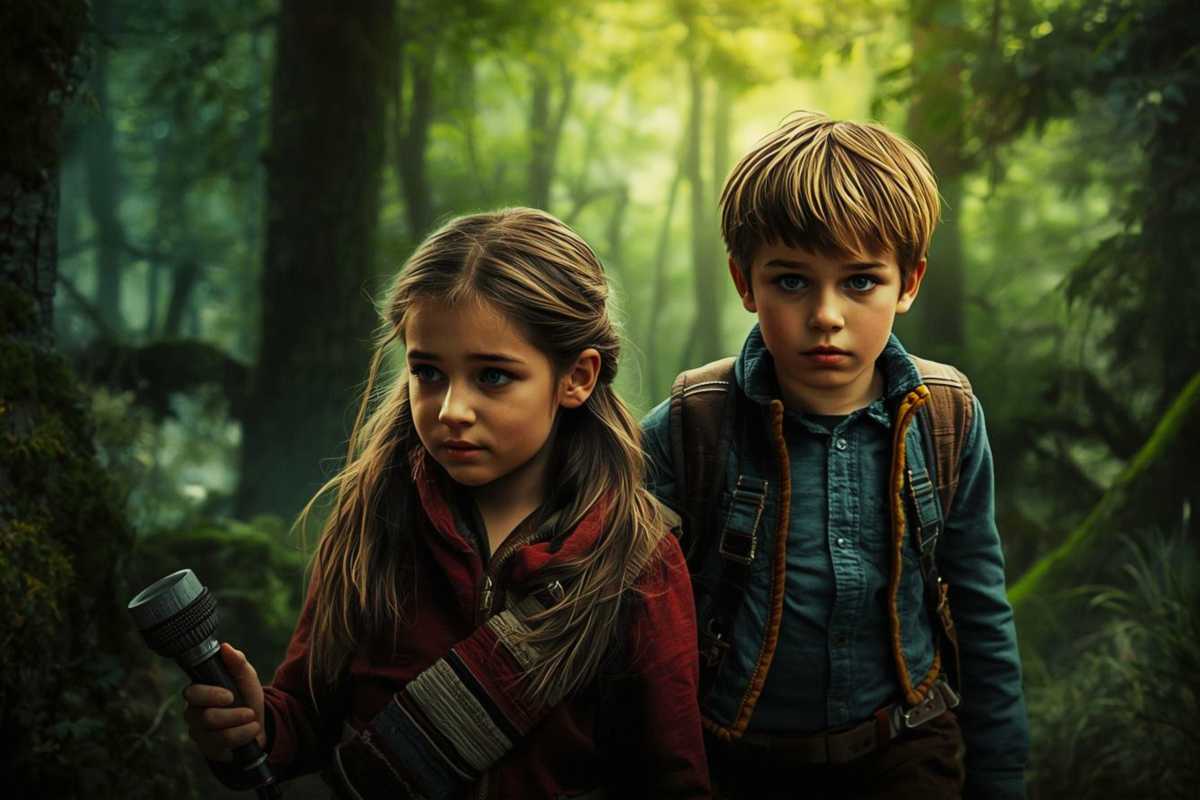 Vorsichtig und neugierig streifen Gensel und Hete durch den dunklen Wald