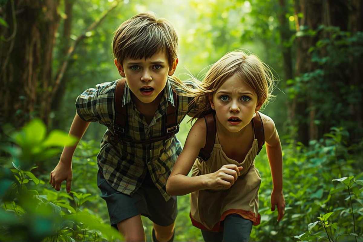 Die beiden Kinder fliehen in den Wald