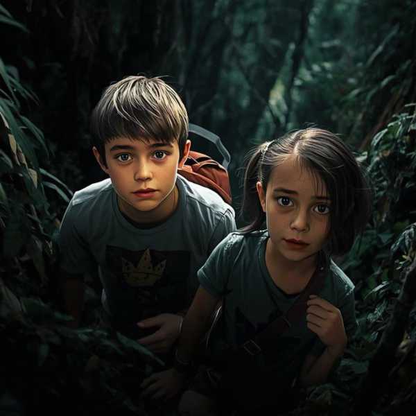 Beide Kinder verstecken sich im Dickicht des Waldes