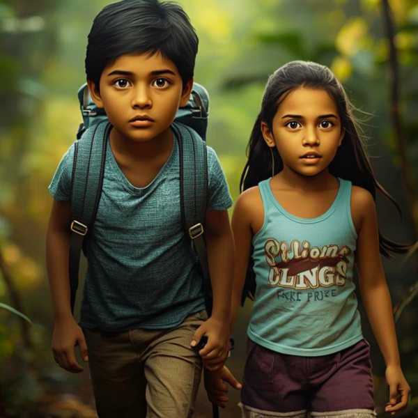 Neugierig und ängstlich gehen Grensel und Hete in den dunklen Wald