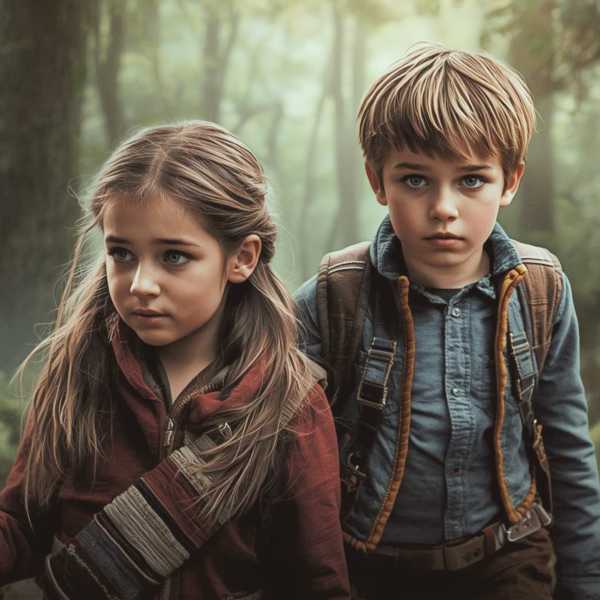 Vorsichtig und neugierig streifen Gensel und Hete durch den dunklen Wald