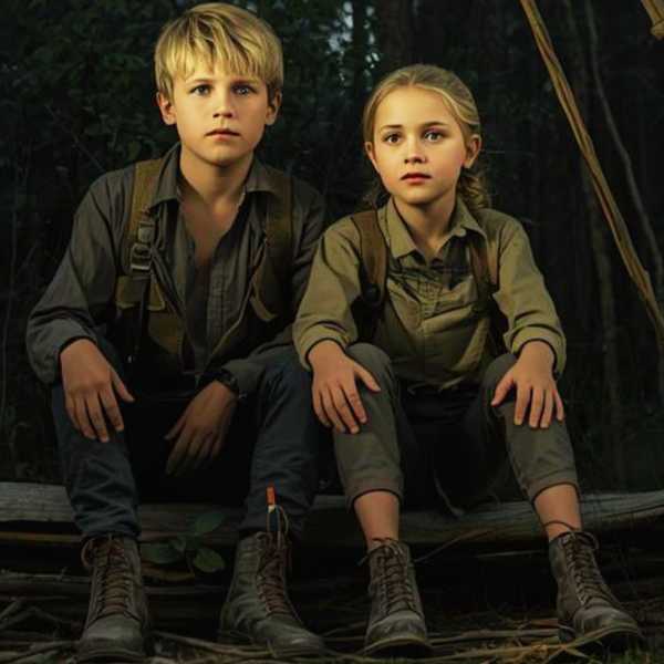 Das Baumhaus schützt Grensel und Hete vor dem Regen im Wald