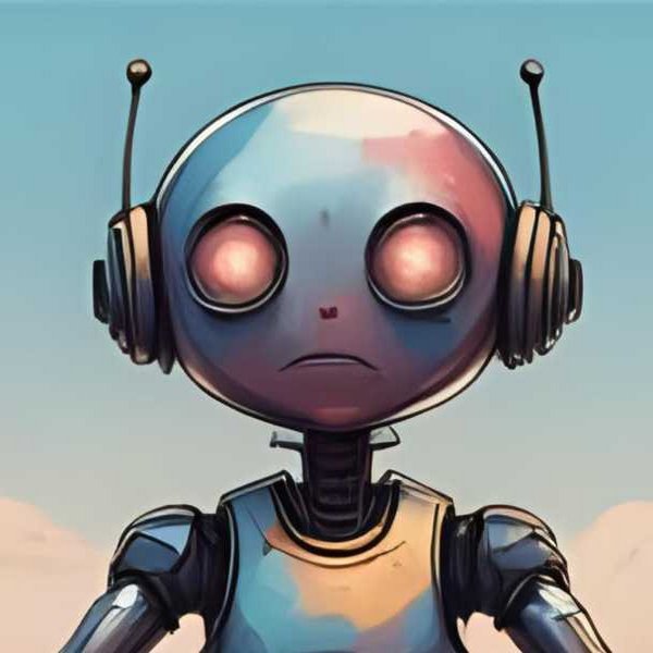 Ein Roboter sitzt in der Wüste auf einem Stein und denkt über das Leben nach